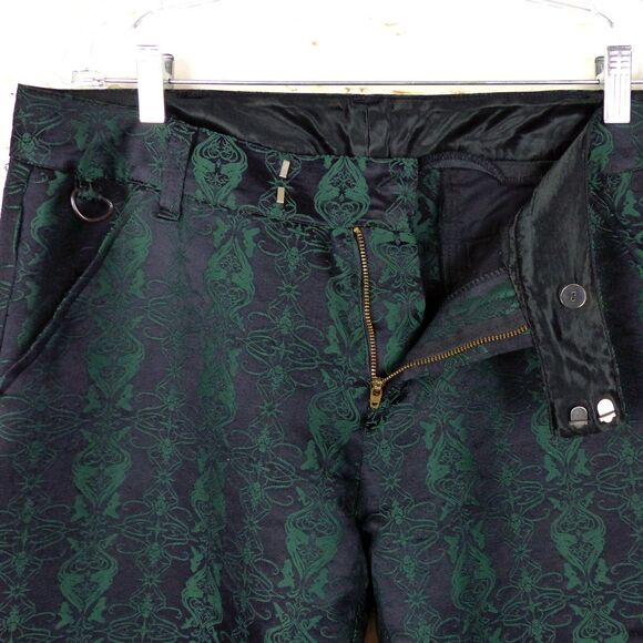 Y2K Lip Service Blacklist Pants Men 36x33 Black Green Brocade Jacquard Goth Rock - Picture 6 of 16